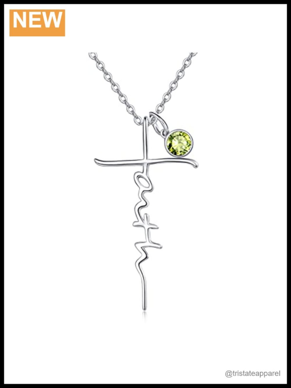 Sterling Silver Cross Necklace Peridot Birthstone Pendant Adjustable 18-20 in